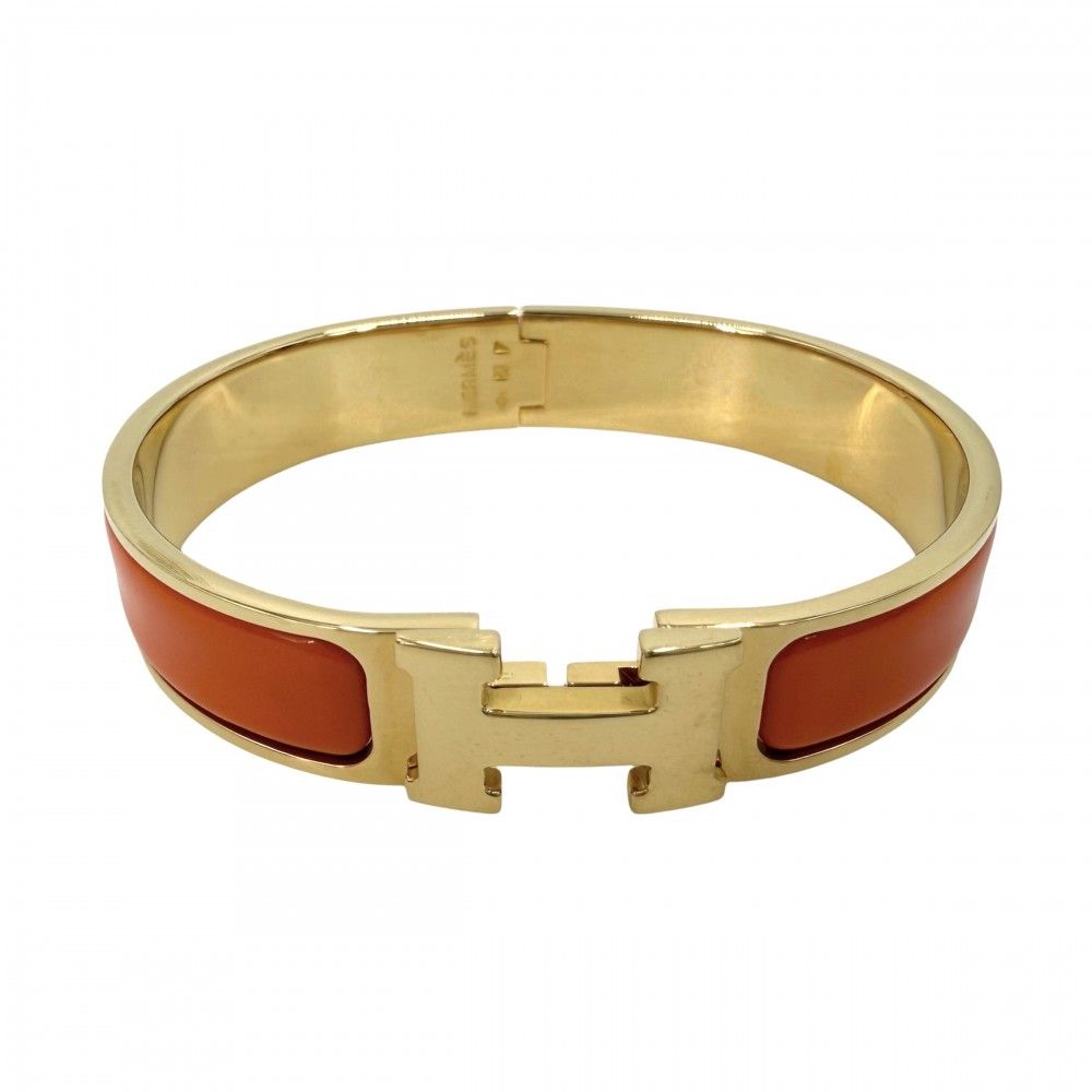 エルメス バングル レディース クリックH PM ブレスレット アクセサリー 小物 HERMES オレンジ ゴールド金具 約31.7g【中古品】