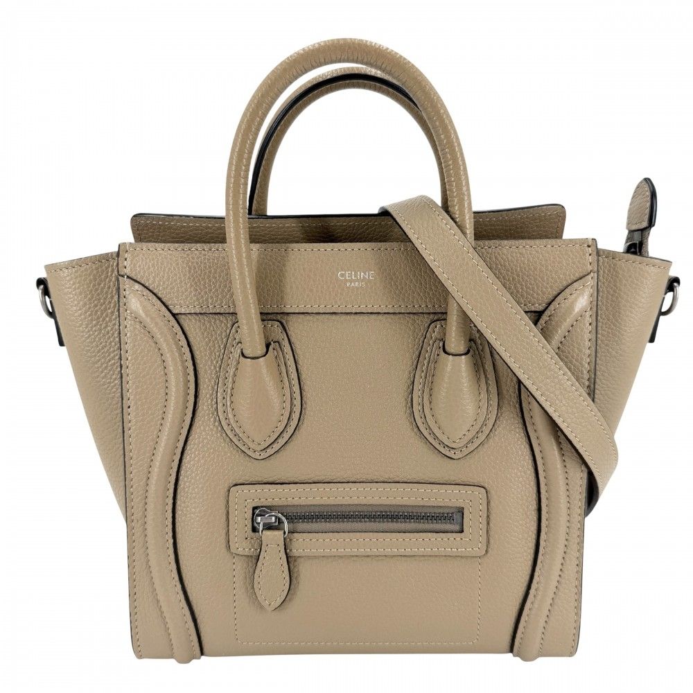 セリーヌ 2WAY レディース ラゲージ ナノ ハンドバッグ ショルダーバッグ 肩掛け 斜め掛け CELINE 189243DRU レザー ブラウン 茶 シルバー金具 美品【中古品】