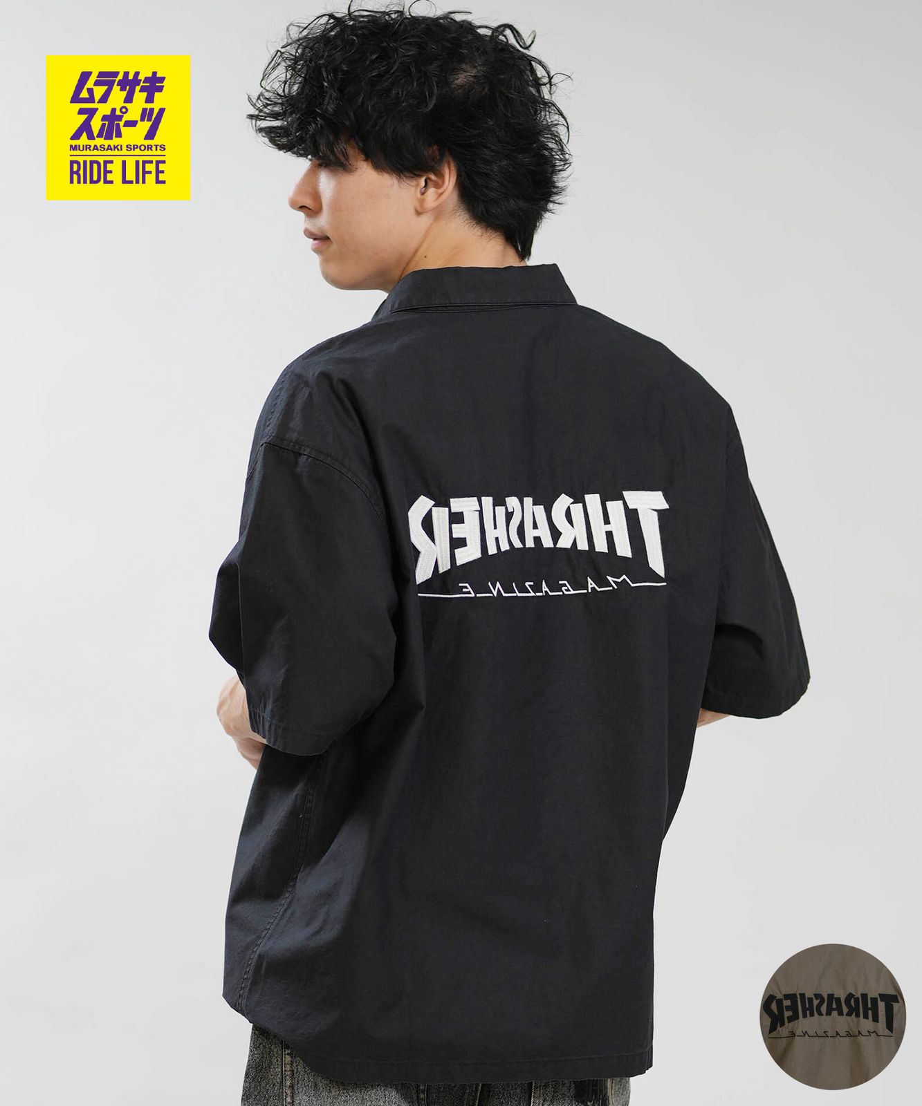 【ムラスポ公式】新品 THRASHER スラッシャー 半袖 シャツ メンズ バックプリント 古着風 ヴィンテージ加工 262TH1SH090