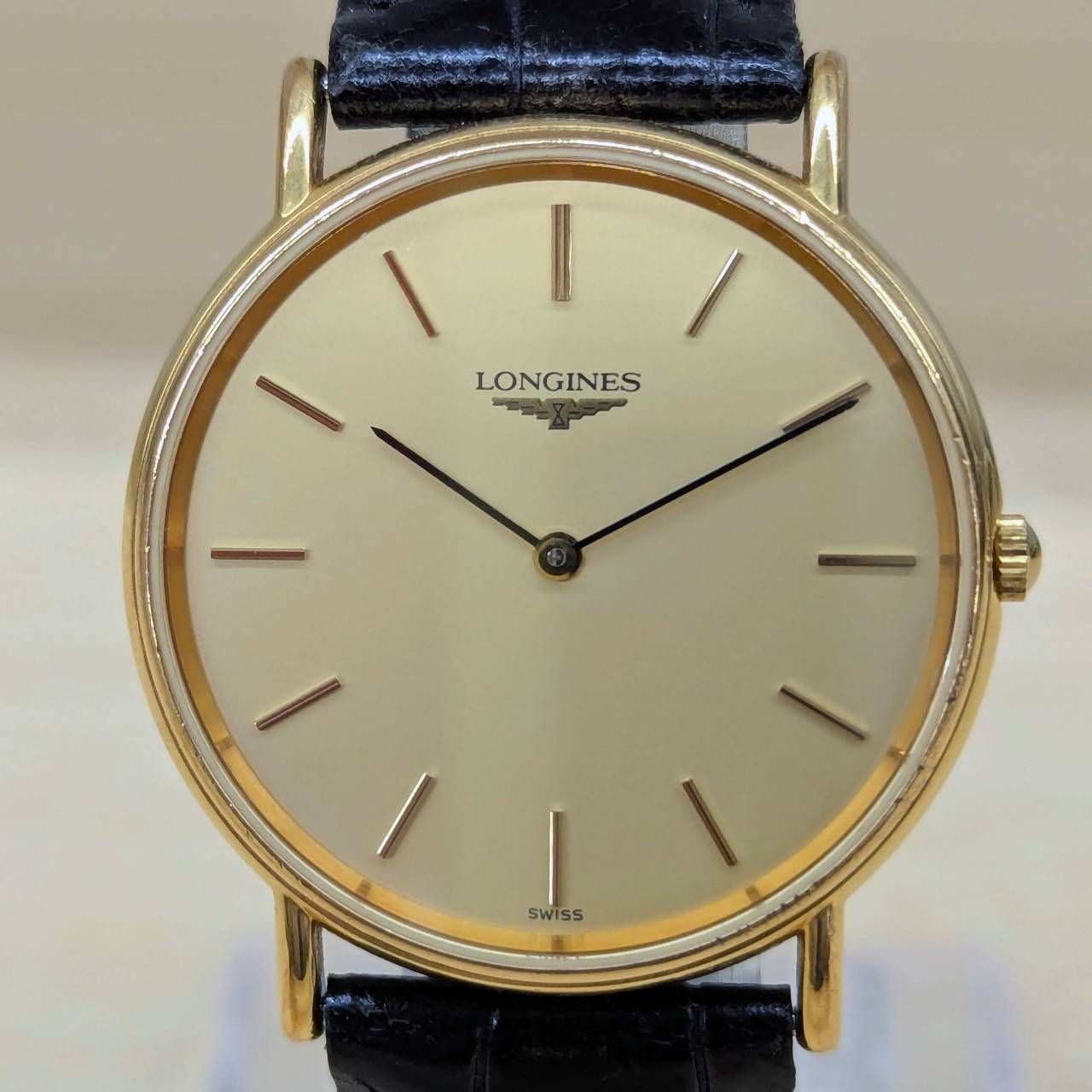 【亘】LONGINES ロンジン 33mmボーイズ 薄型クォーツ ツーハンド L4.637.2【8776MO】F09