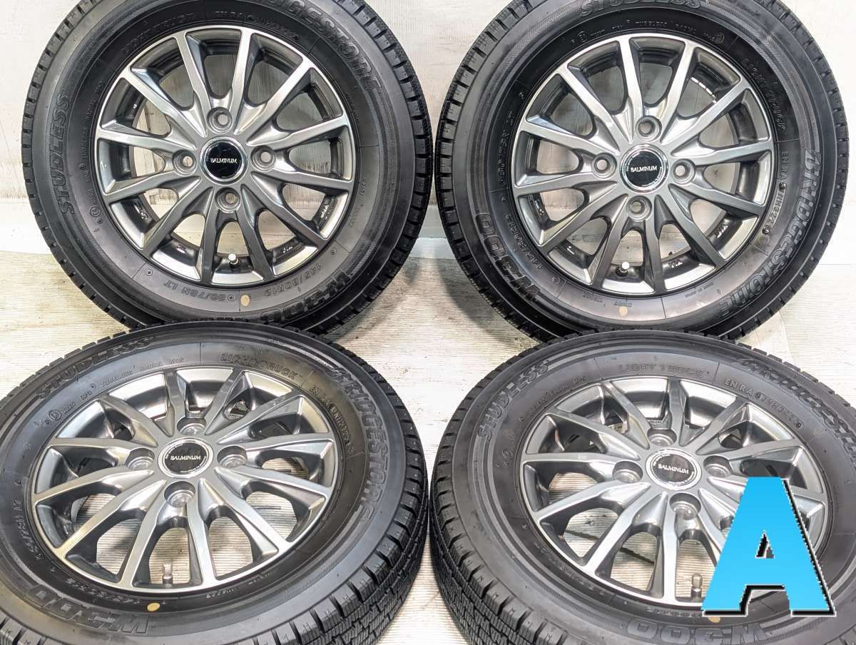 145/80R12 80/78N LT ブリヂストン W300 　 BALMINUM 12x3.5 44 100-4穴 中古タイヤ スタッドレスタイヤ ホイールセット 4本セット w12260514010