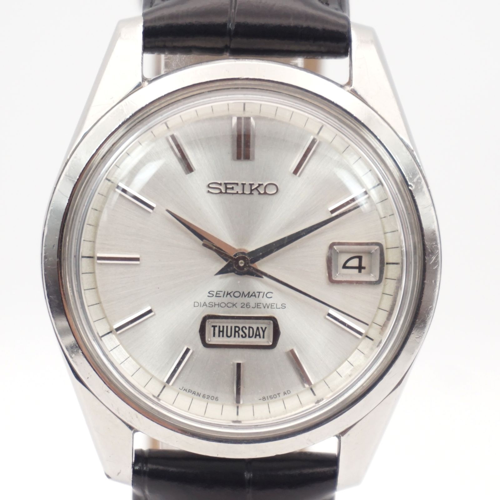 ⭐OH済 新品風防 セイコー SEIKO セイコーマチック 6206-8130 自動巻 26石 シルバー文字盤 デイデイト ヴィンテージ 腕時計 メンズ 希少モデル