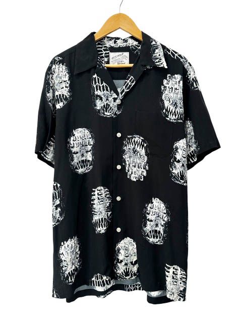 ワコマリア WACKO MARIA ×NECK FACE ネックフェイス 19SS HAWAIIAN SHIRT スカル ハワイアン アロハ 半袖 シャツ L 黒ブラック ブランド古着ベクトル 中古260609