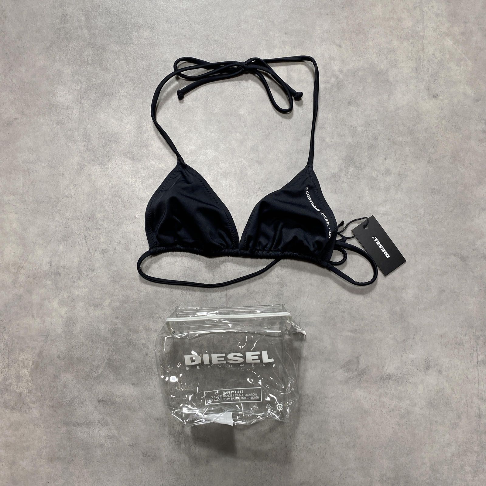 WH241○DIESEL：ロゴプリントビキニトップス 水着 ○XS○ 黒