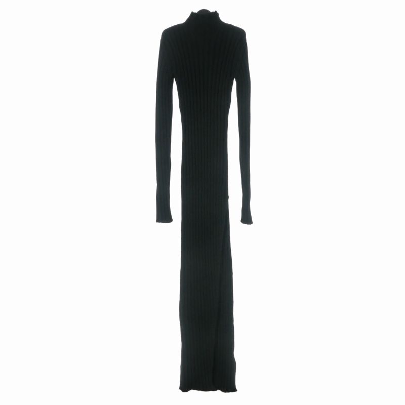アンドゥムルメステール ANN DEMEULEMEESTER 23AW CYNTIA LONG ASYMMETRIC HIGH NECK ハイネック ニットワンピース ドレス 長袖 M ブラック 黒 2302-W-KN34-KN026-099 国内正規