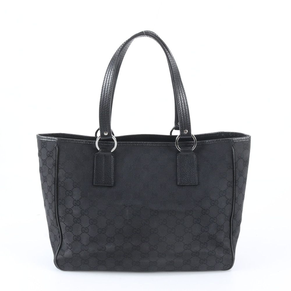 美品 グッチ GGキャンバス 113017 レザー トート バッグ ショルダー ビジネス ブラック 黒 A4 メンズ レディース WBM EE25-10【中古】
