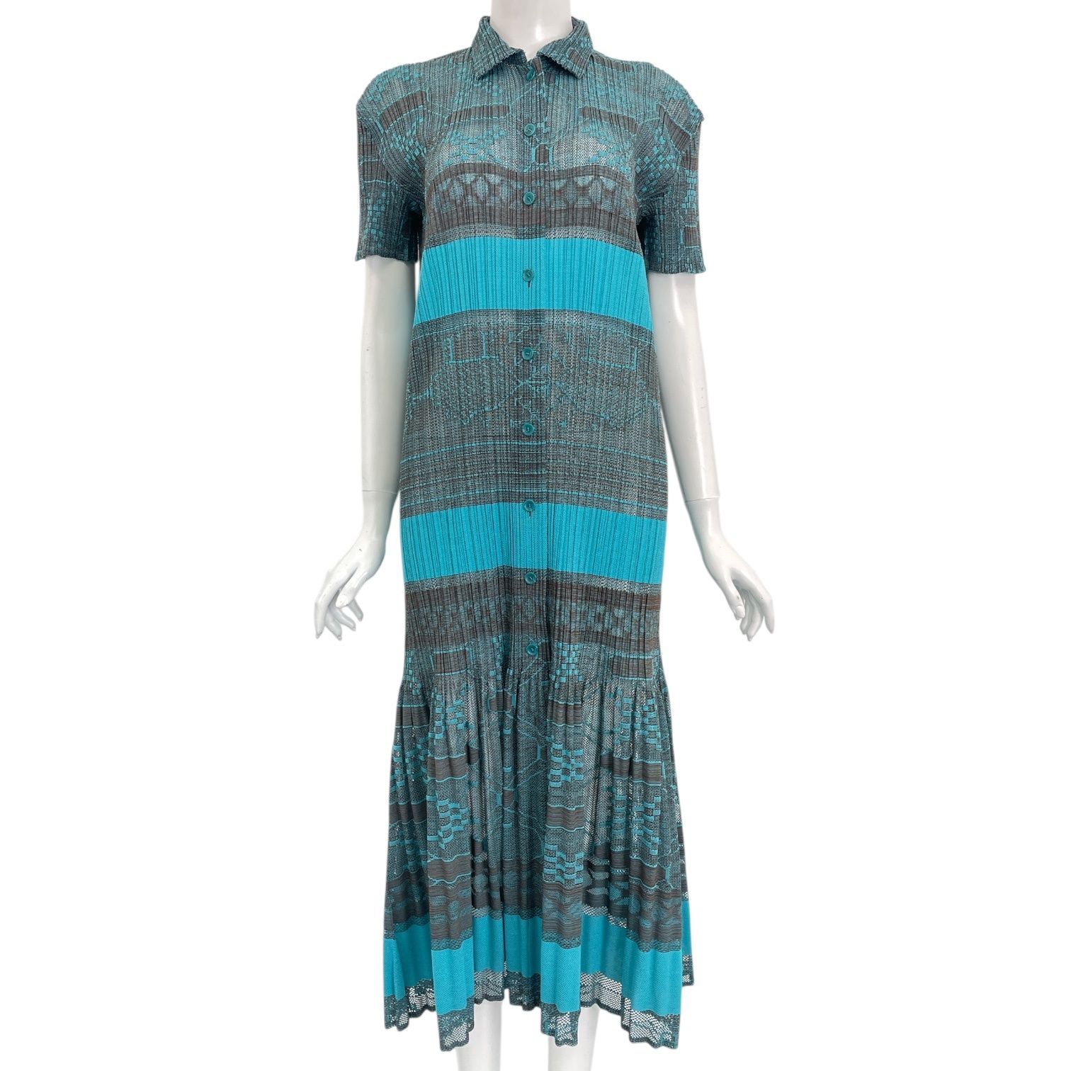 新品同様 ISSEY MIYAKE イッセイミヤケ PLEATS PLEASE プリーツプリーズ ワンピース 花柄 総柄 グリーン サイズ2