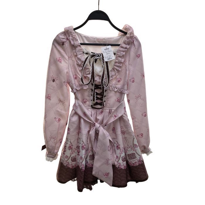[紫波77-1-0608st] LIZ LISA メルティチョコレート ワンピース　サイズ O ピンク リズリサ[中古] [レディース]