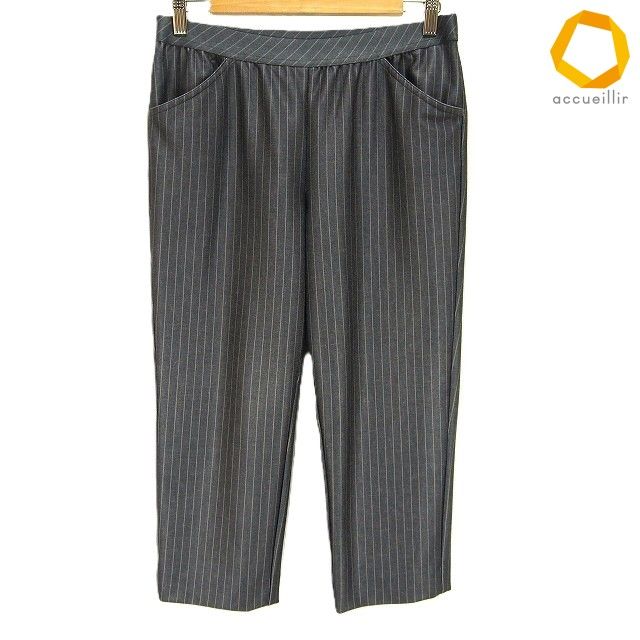 #a レリアン Leilian パンツ 13 グレー系 クロップド カプリ アンクル ストライプ 綿混 ストレッチ 大きいサイズ レディース [1007845] k01