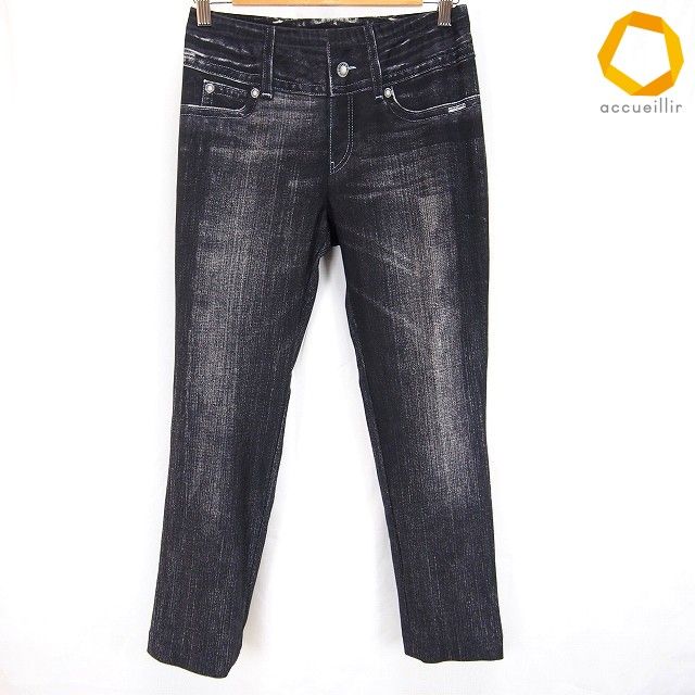 #a レオナールスポーツ LEONARD SPORT パンツ 40 黒系 ストレッチ デニムプリント ロゴ 日本製 レディース [1008412] k01