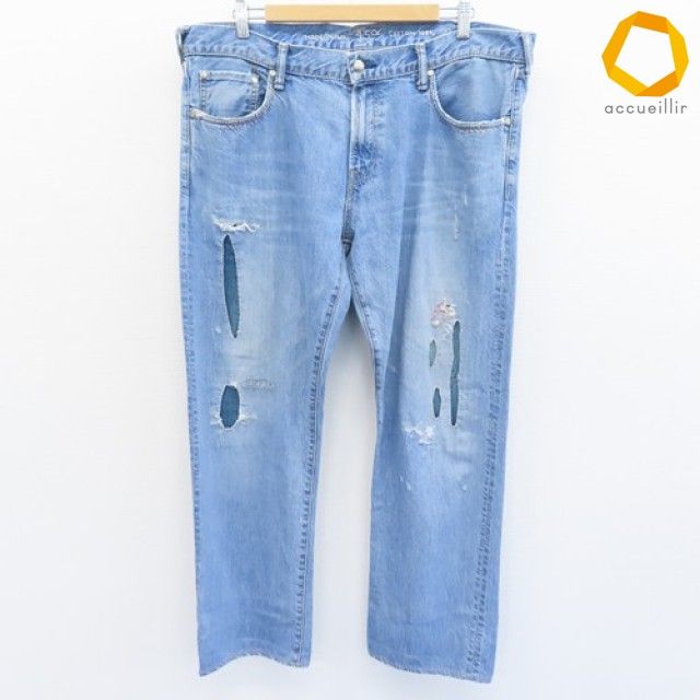 フォーティファイブアール 45R デニム ジーンズ パンツ ダメージ加工 ロゴボタン メンズ [x1008952]