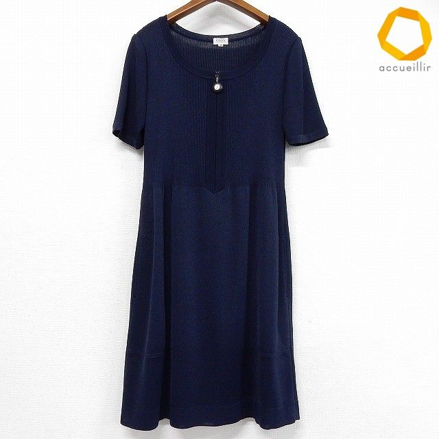 フォクシー　半袖ニットワンピース　2way 紺　40 snc フォクシー FOXEY ワンピース 40 紺 半袖 ニット ジップアップ