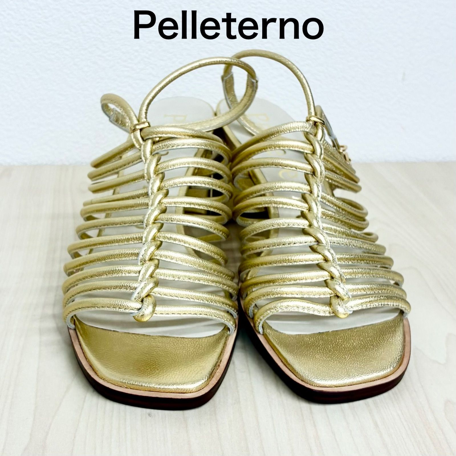 【ペレテルノPelleterno】編み込みサンダル 38 ゴールド