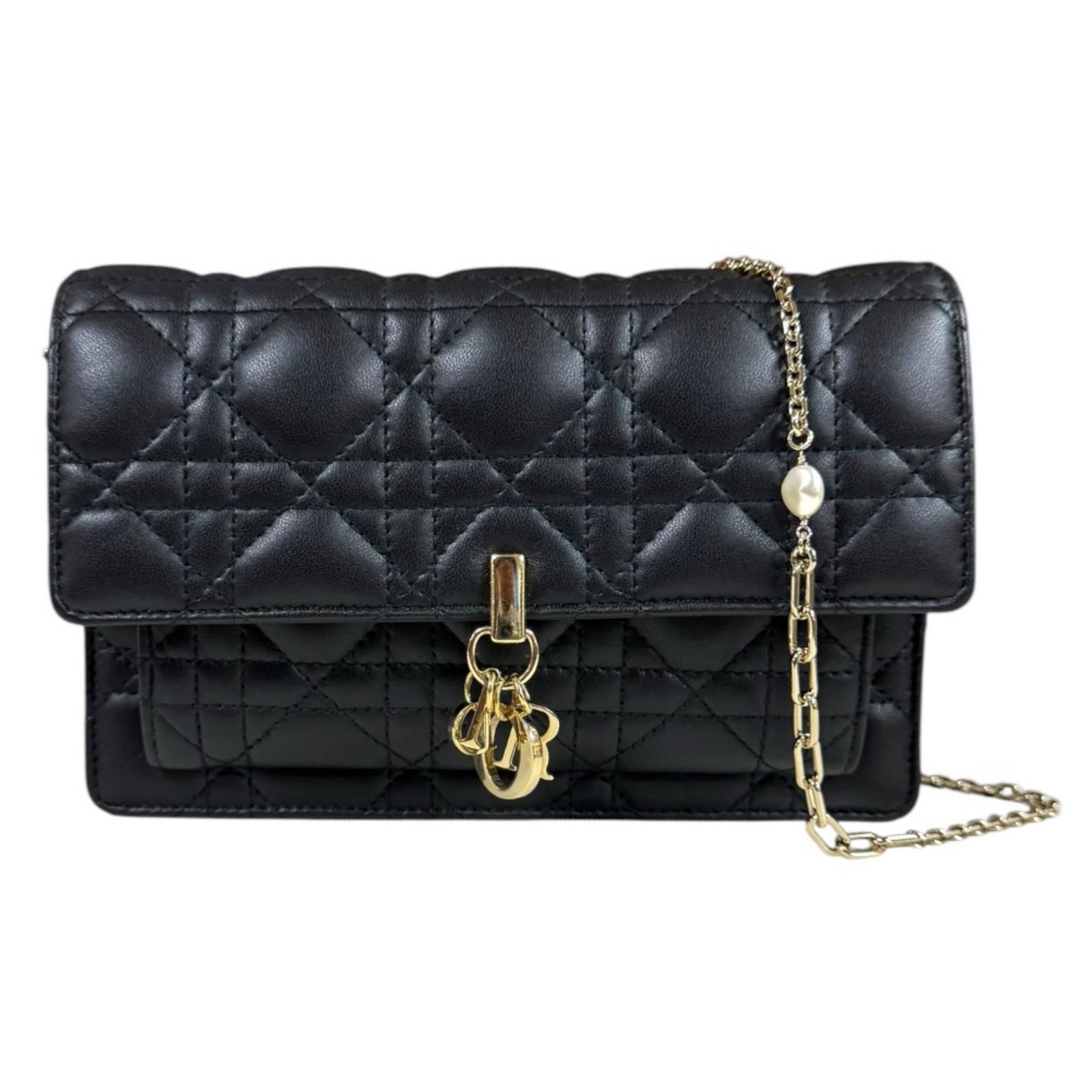 ディオール My Dior デイリーチェーンポーチ カナージュ ショルダーバッグ ラムスキン S0937ONMJ_M900 ブラック レディース Dior 中古 ディオール
