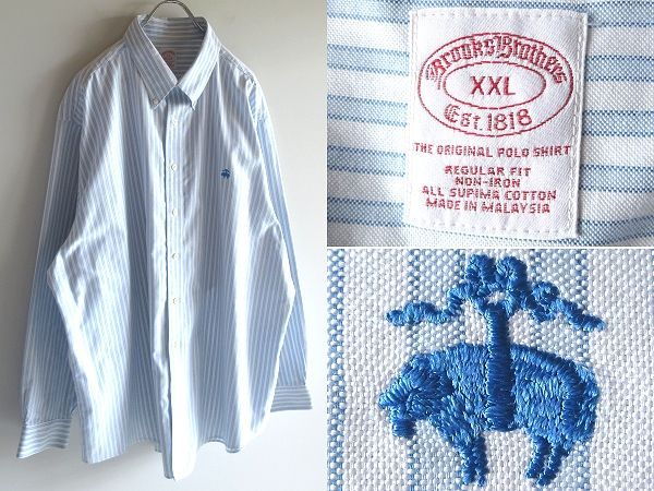 Brooks Brothers ブルックスブラザーズ TRADITIONAL FIT 半袖 アイリッシュリネンシャツ XXL ライトブルー 大きいサイズ USA企画