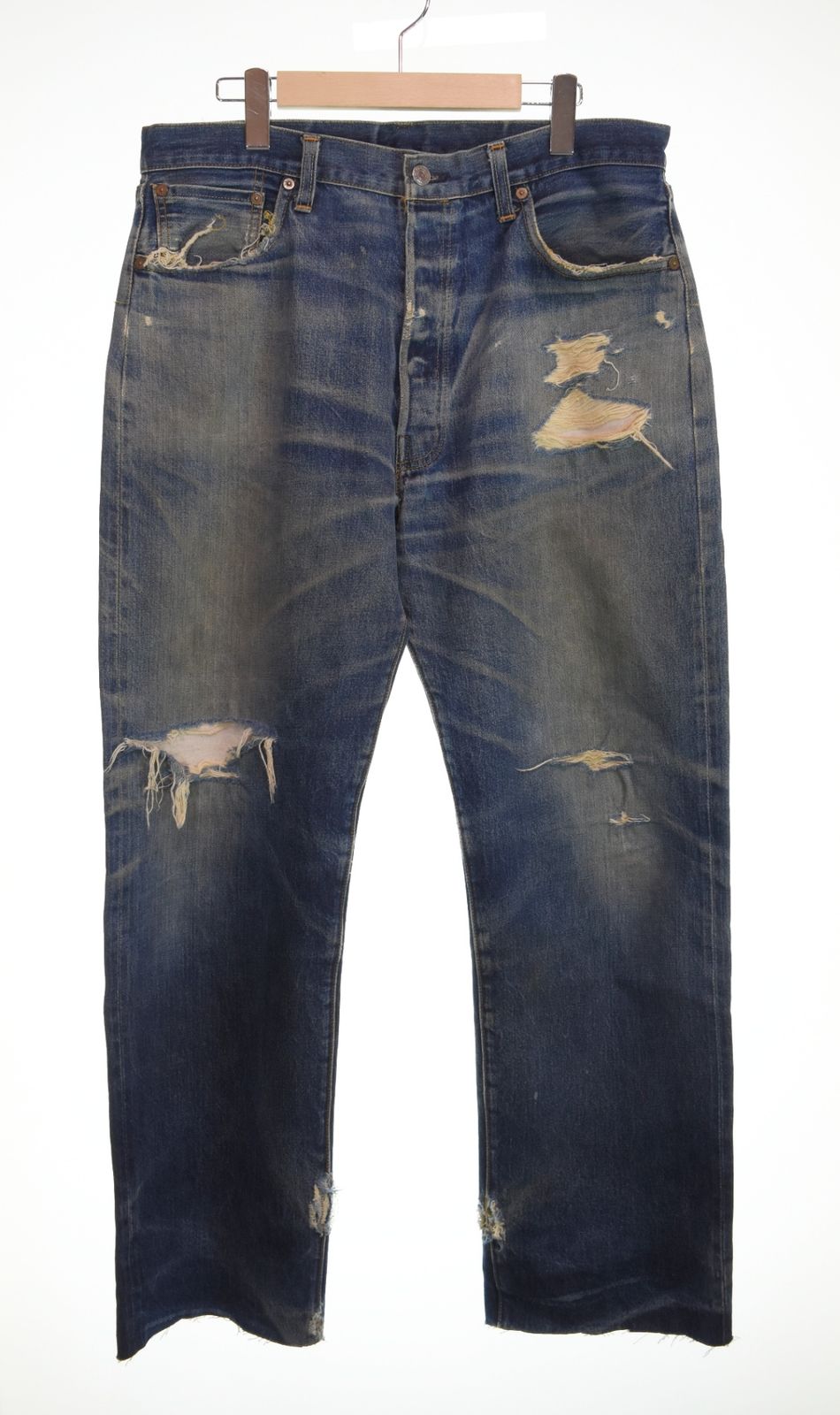 リーバイス Levi's 00's 501xx バレンシア 工場製 復刻 555 裾カットオフ 雰囲気系 MADE in USA ヒゲ 1955 モデル デニム ブルー W36L36 103MB-1006