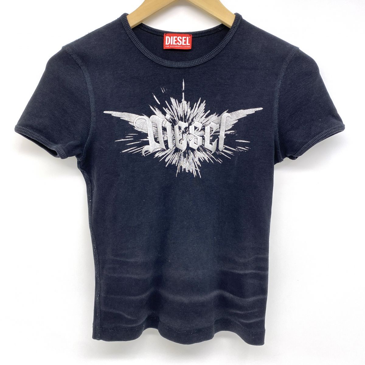 DIESEL ディーゼル T-Ele-Long-P2 Tee クルーネック Tシャツ Sサイズ ブラック レディース※中古