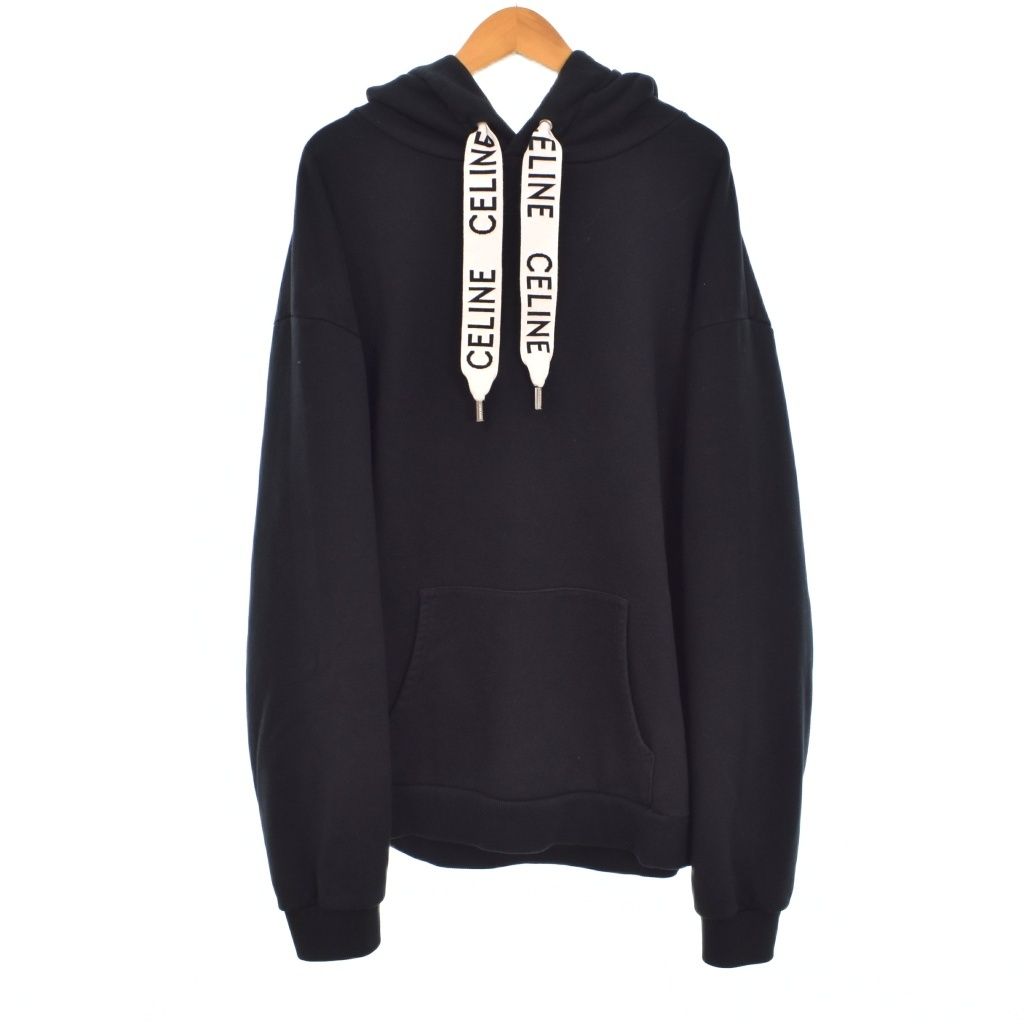 セリーヌ CELINE 21AW Loose Sweatshirt In Cotton Fleece ルーズ フーディー コットンフリース パーカー XL 黒 ブラック 2Y468670Q ☆AA★
