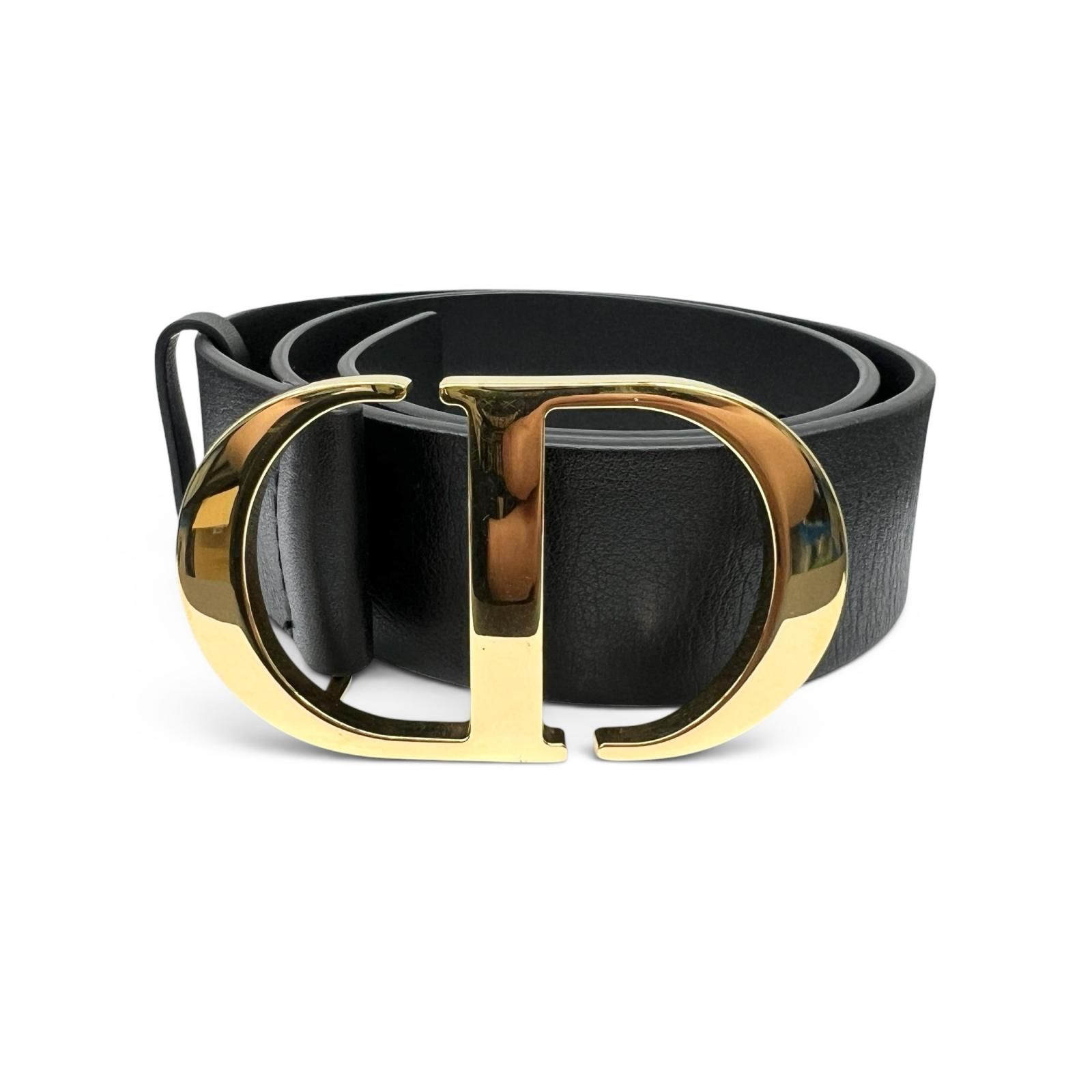 Christian Dior 極美品 ディオール CDアイコン ベルト #65相当 レザー ブラック ゴールド金具 ロゴ クリスチャン Aランク 鑑定済 中古