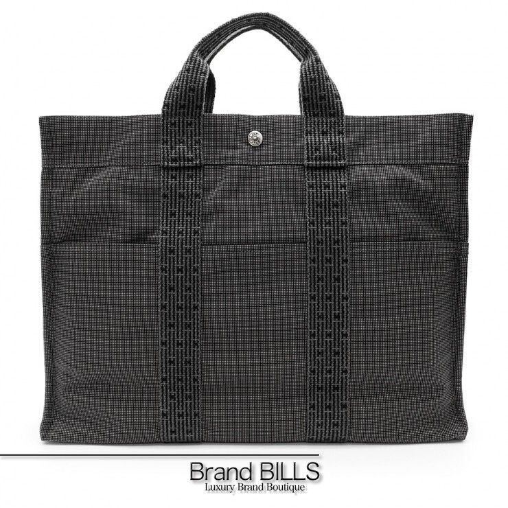未使用品 HERMES エルメス エールライン トートMM トートバッグ 100951M ナイロンキャンバス グレー ユニセックス