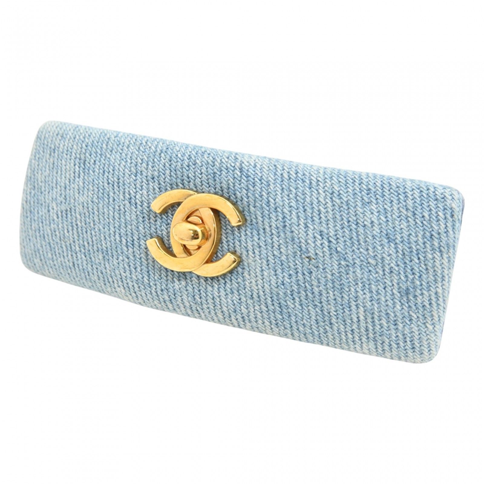 【中古】シャネル ココマーク バレッタ ヘアアクセサリー デニム ゴールド金具 ターンロック Bランク ch1542ff