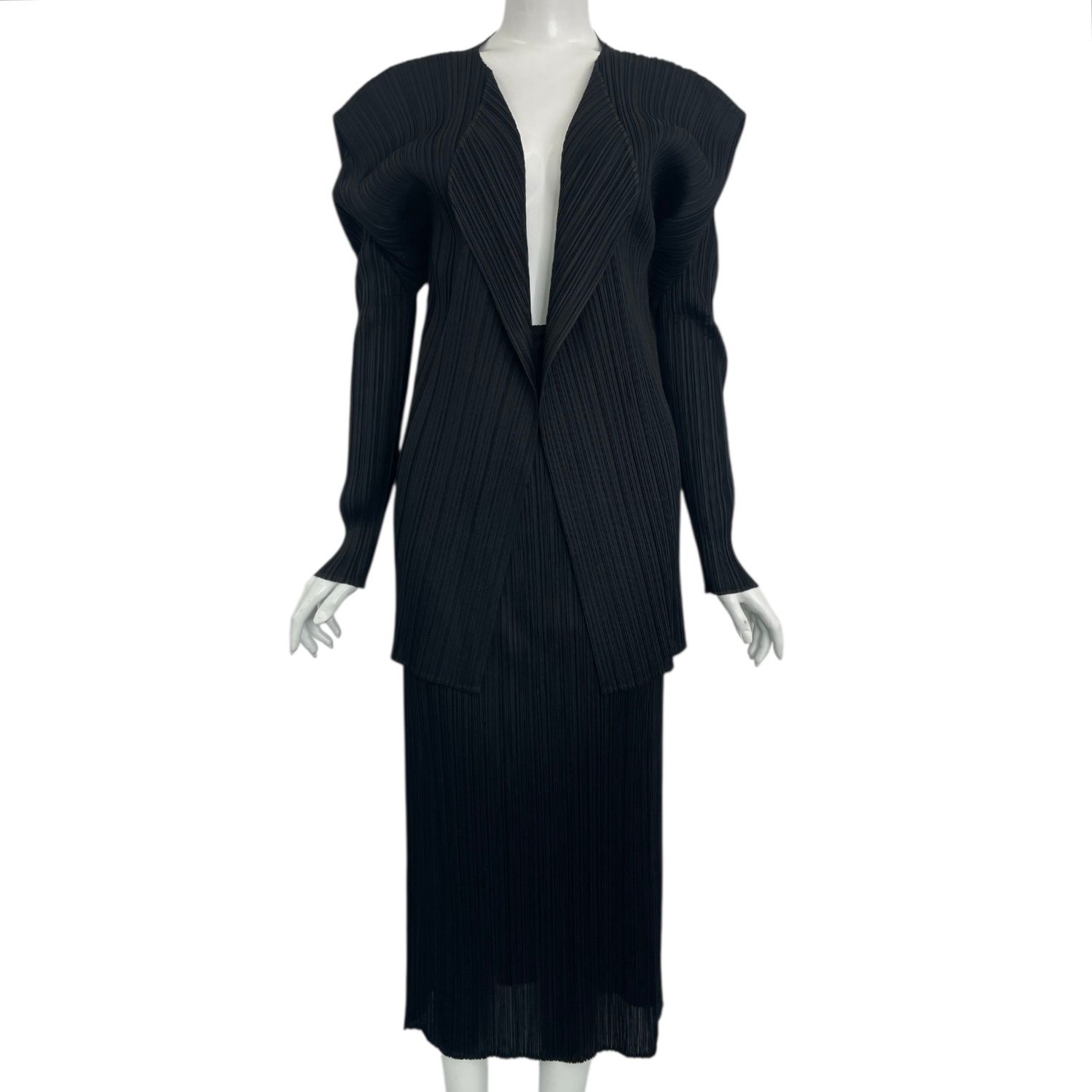 新品同様 ISSEY MIYAKE イッセイミヤケ PLEATS PLEASE プリーツプリーズ セットアップ カーディガン スカート ブラック 変形 サイズ3
