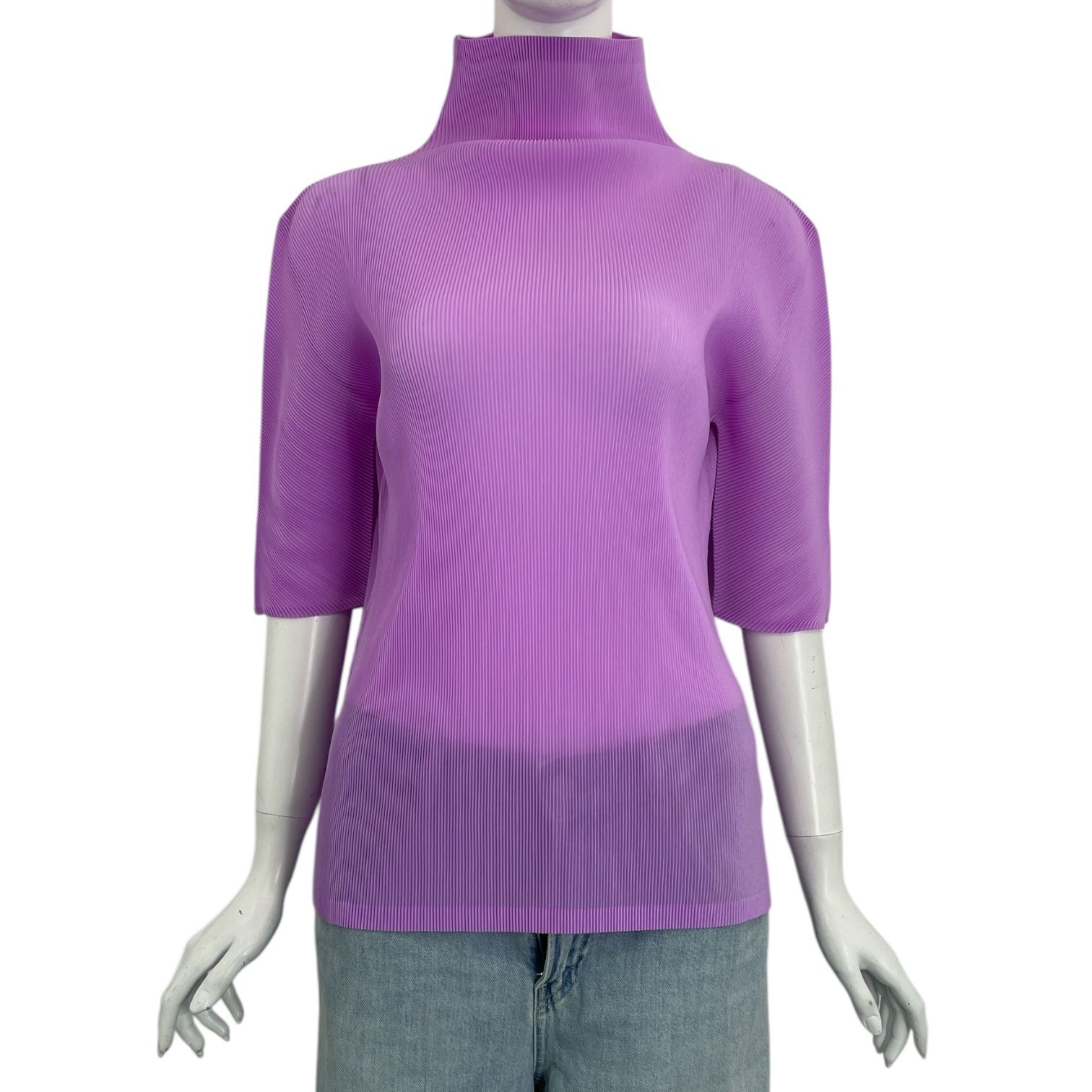 新品同様 ISSEY MIYAKE イッセイミヤケ PLEATS PLEASE プリーツプリーズ カットソー ハイネック パープル