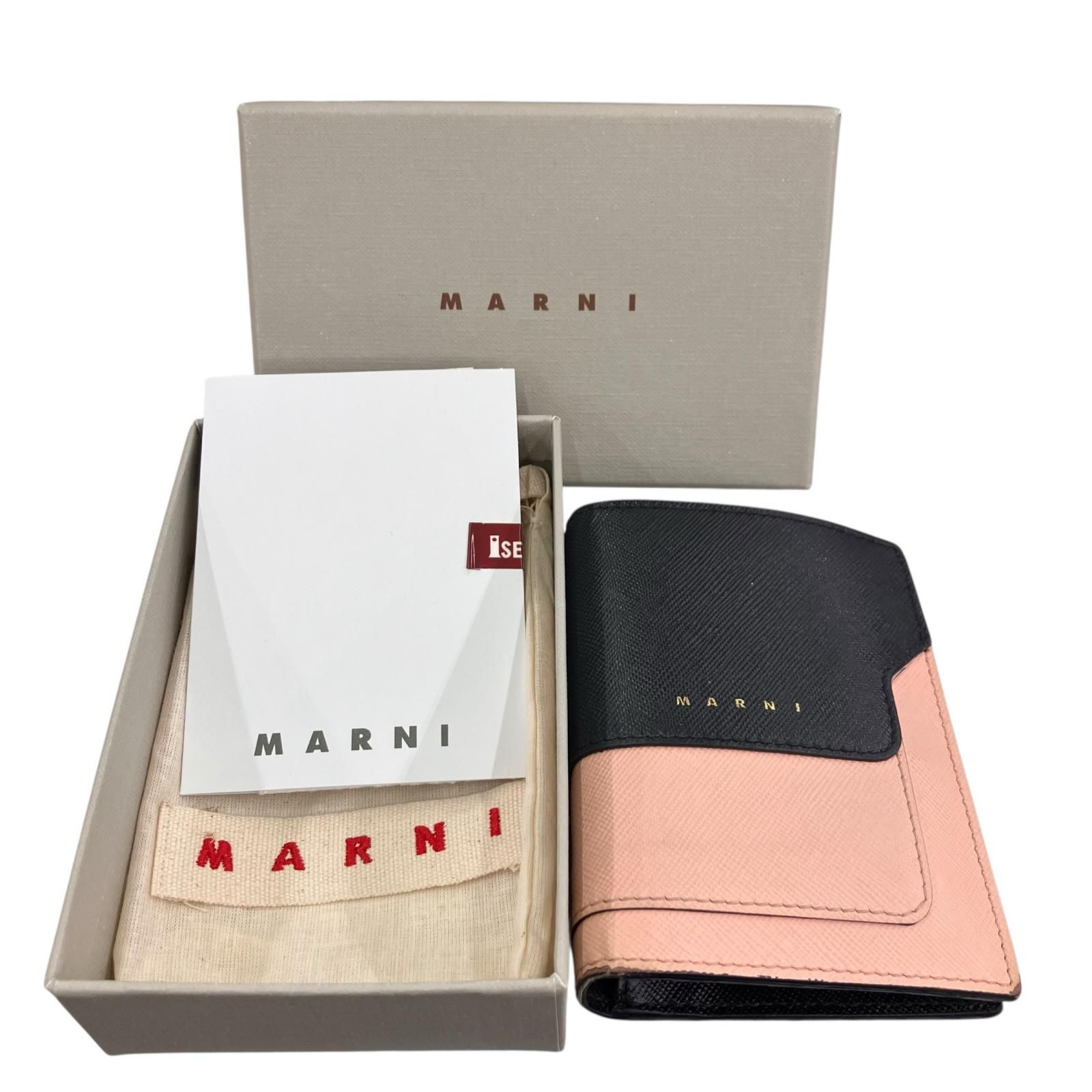 186005 現状品 MARNI マルニ 財布 サファアーノレザー サーモピンク、ブラック ユニセックス