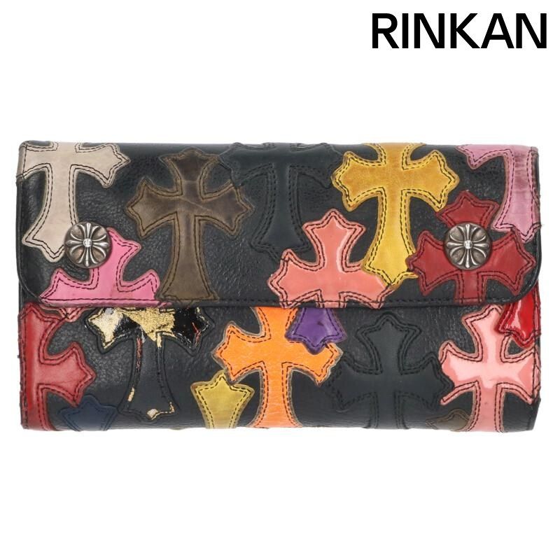 クロムハーツ WAVE CROSS PATCH/ウェーブ マルチクロスパッチ付クロスボールボタンレザーウォレット財布 メンズ