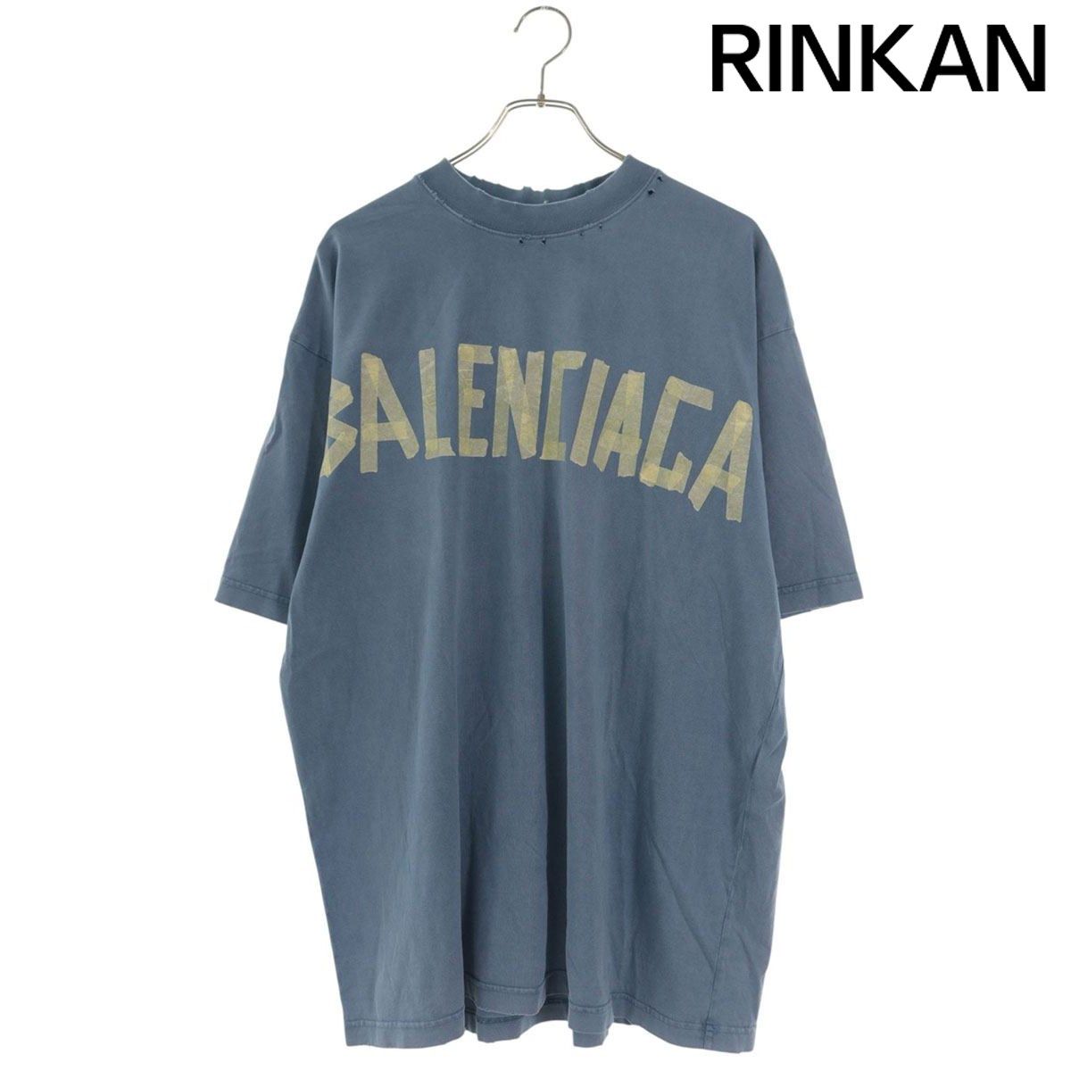 バレンシアガ 739784 TOVA9 ダメージ加工テープロゴTシャツ メンズ S