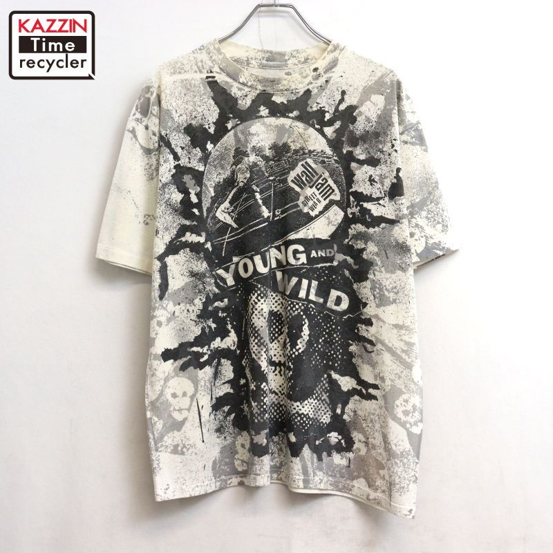 80s vintage WallJam スケボー オールオーバープリント 半袖Ｔシャツ メンズ XLサイズ相当 ビッグサイズ オーバーサイズ