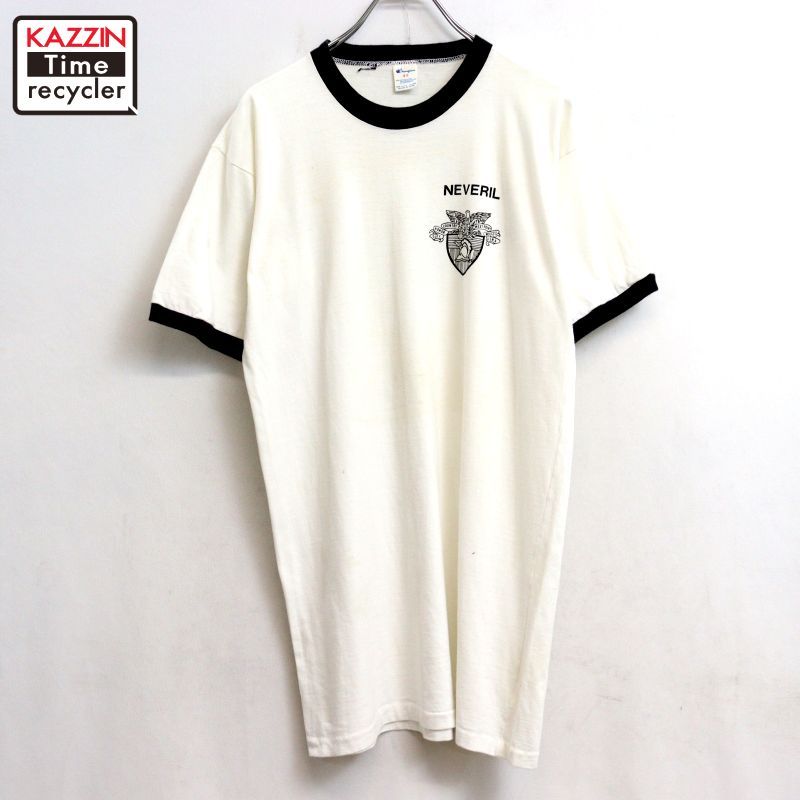 80s USA製 vintage Champion ミリタリープリント リンガーＴシャツ メンズ Mサイズ相当