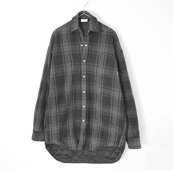 VETEMENTS ◆ 裏キルティング チェックシャツ ジャケット ブラック/グレー Sサイズ 中綿 オーバーサイズ ヴェトモン ◆ES20