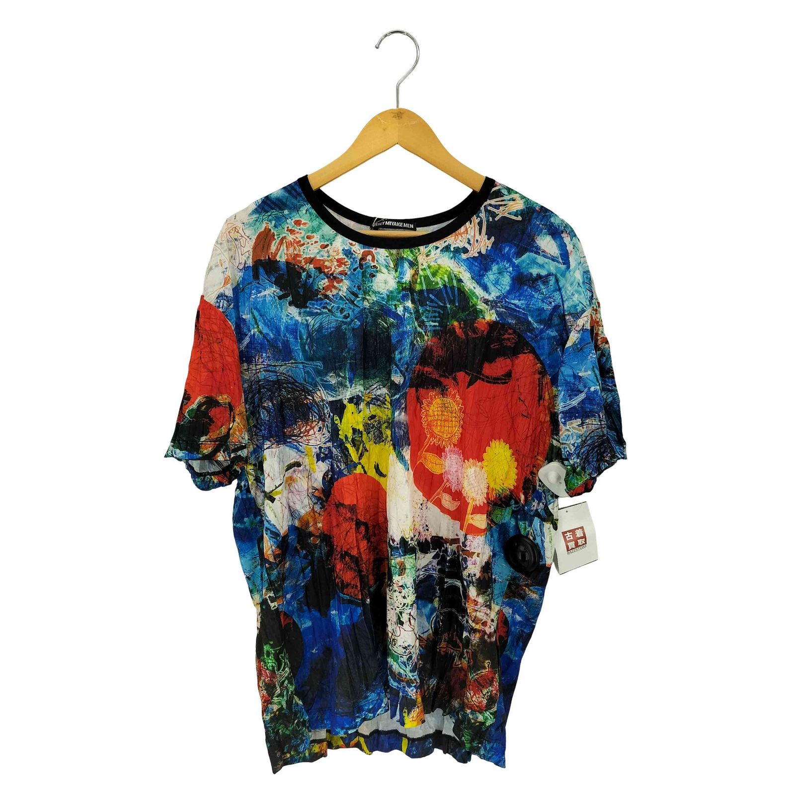 イッセイミヤケメン ISSEY MIYAKE MEN 13SS 黒タグ グラフィック プリント ねじり プリーツ シワ加工 Tシャツ メンズ JPN：4