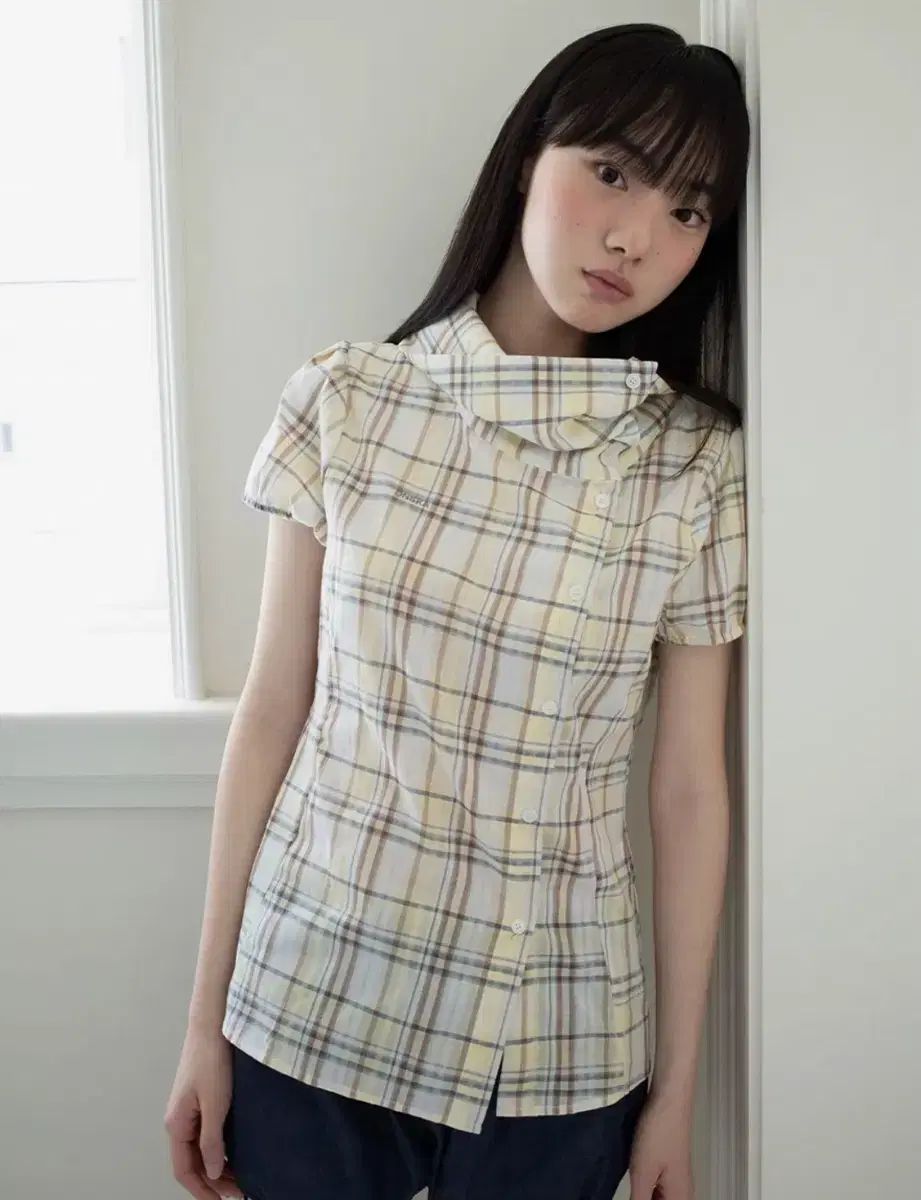 オンスカ DRAPE COLLAR BLOUSE (YELLOW CHECK)