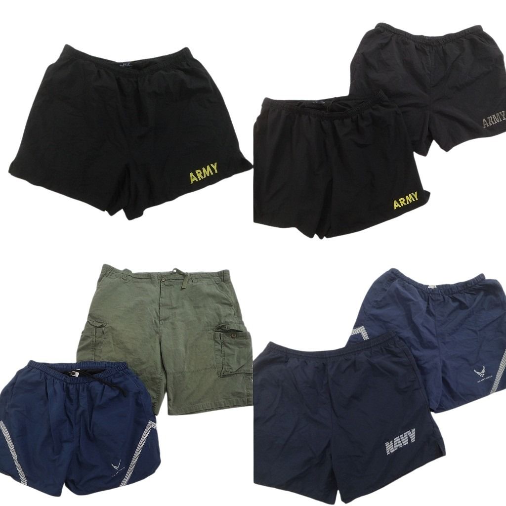古着卸 まとめ売り ミリタリー ショートパンツ 7枚セット ( メンズ XL/2XL ) ARMY AIRFORCE カーゴ トレーニングショーツ 中古 古着 NF1262