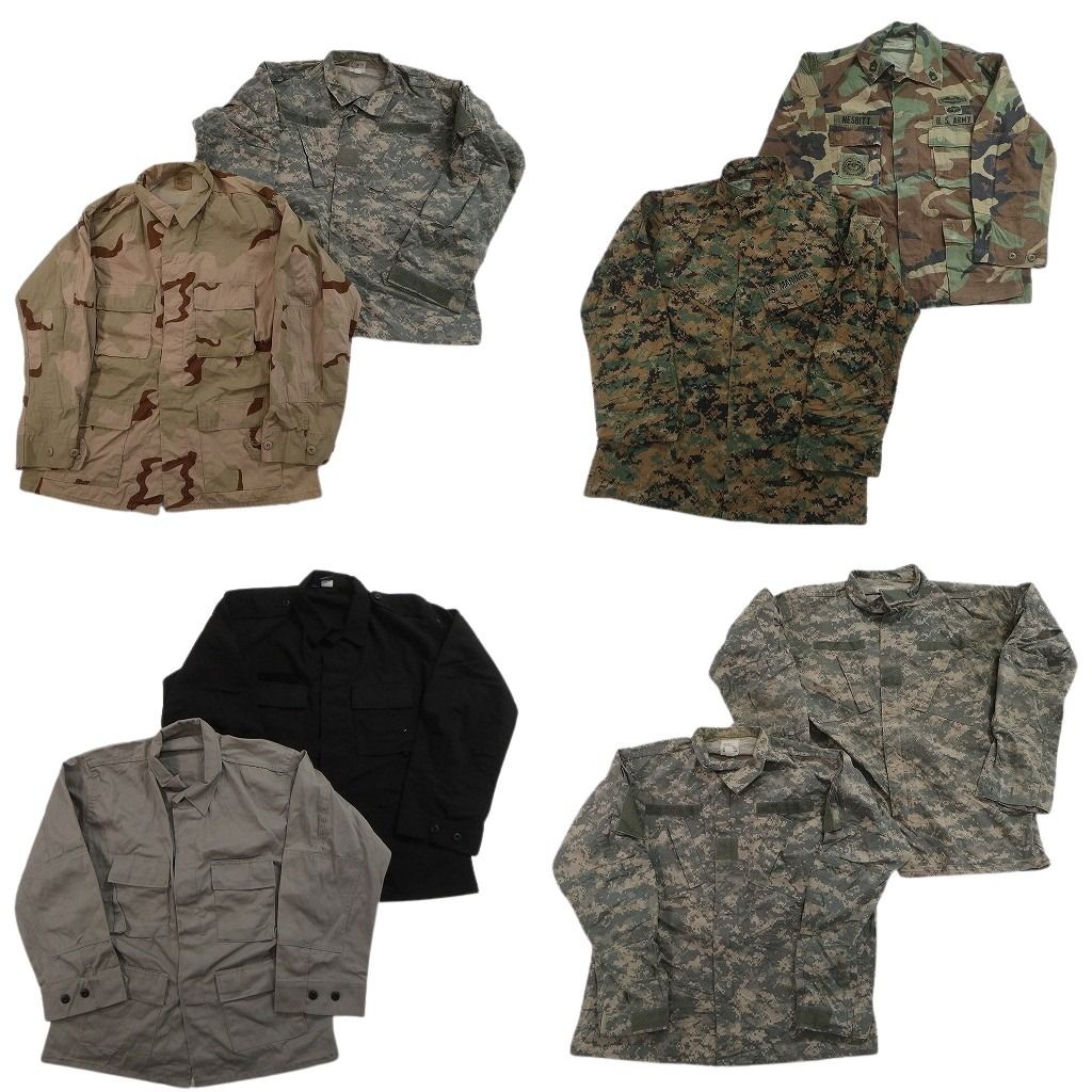 古着卸 まとめ売り ミリタリー フィールドジャケット 8枚セット ( メンズ XL ) ブラック ベージュ カモ柄 ARMY 中古 古着 NF1321