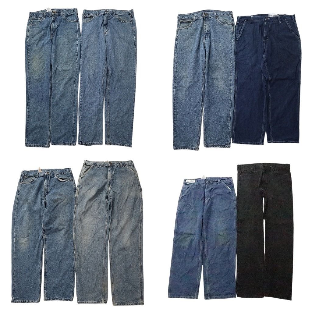 古着卸 まとめ売り カーハート デニムパンツ 8枚セット ( メンズ 36 ) ブラック インディゴブルー ワーク 中古 古着 NF1437