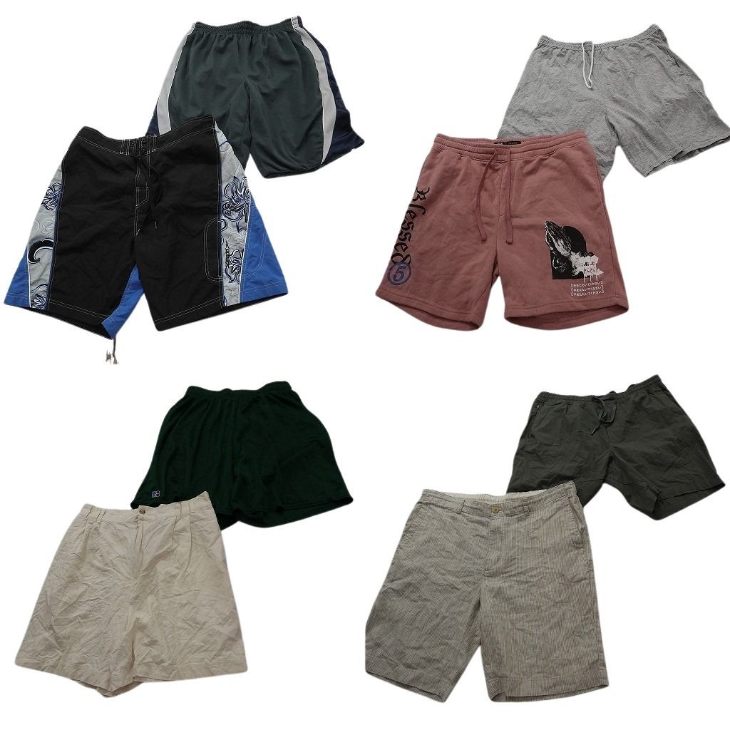 古着卸 まとめ売り ショートパンツ MIX 8枚セット ( メンズ XL ) タック ラッセル イージーパンツ スウェット 中古 古着 NF1441