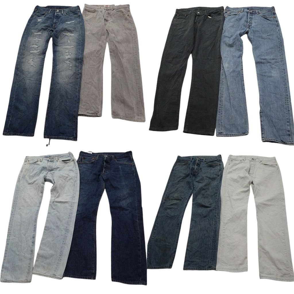 古着卸 まとめ売り リーバイス 501 デニムパンツ 8枚セット ( メンズ 32 ) ストレート ボタンフライ ブラック 中古 古着 NF1476