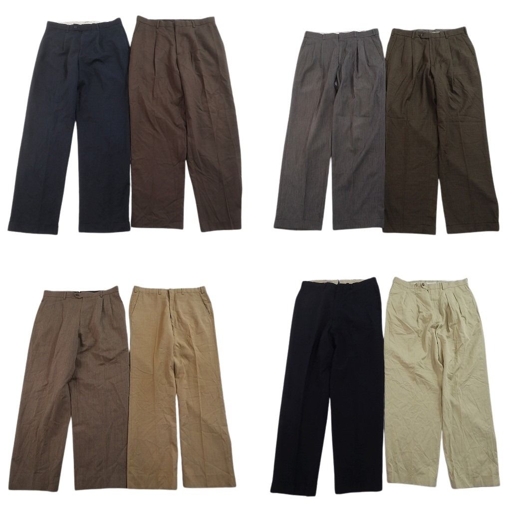 古着卸 まとめ売り スラックスMIX 8枚セット ( メンズ 34 ) ツータック ダブル仕様 中古 古着 NF1518