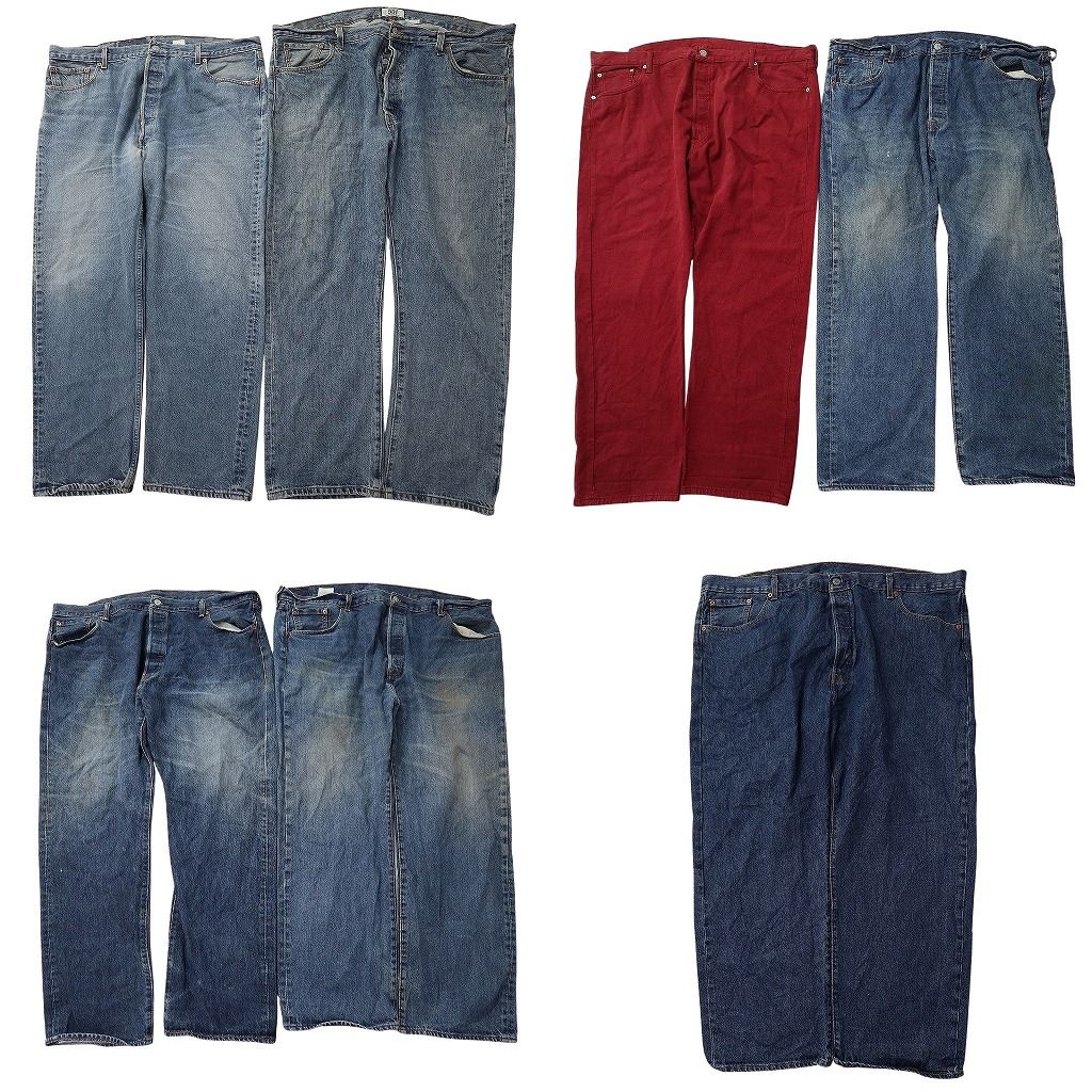 古着卸 まとめ リーバイス 501 デニムパンツ 7枚セット ( メンズ 42/44/46 ) ストレート　ボタンフライ インディゴブルー 中古 古着 NF1534