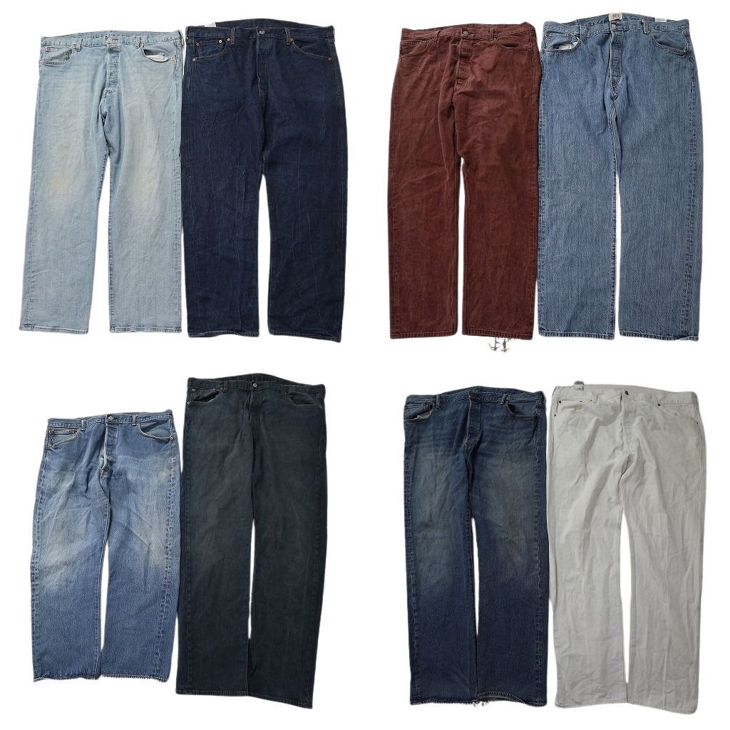 古着卸 まとめ売り リーバイス 501 デニムパンツ 8枚セット ( メンズ 42 ) ストレート　ボタンフライ ホワイト 中古 古着 NF1535