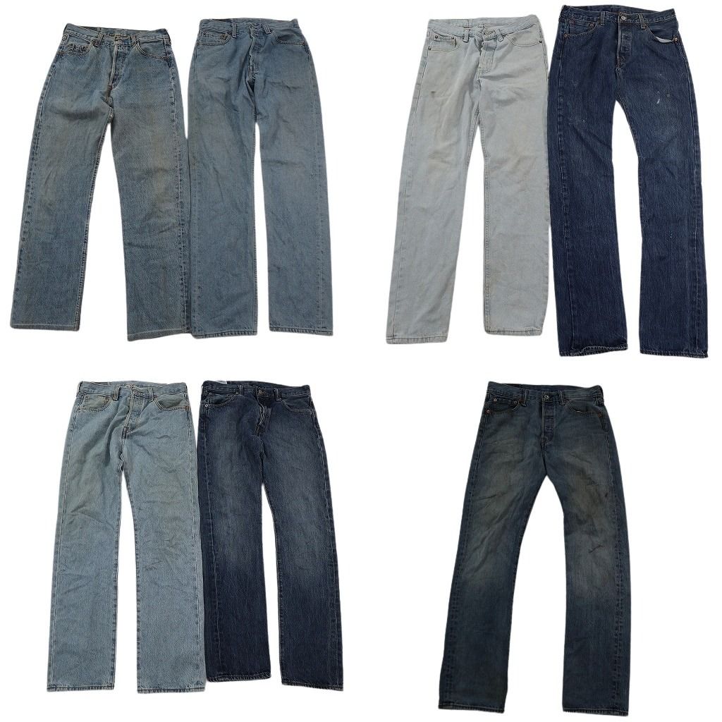 古着卸 まとめ リーバイス 501 デニムパンツ 7枚セット ( メンズ 29/30 ) ストレート　ボタンフライ インディゴブルー 中古 古着 NF1548