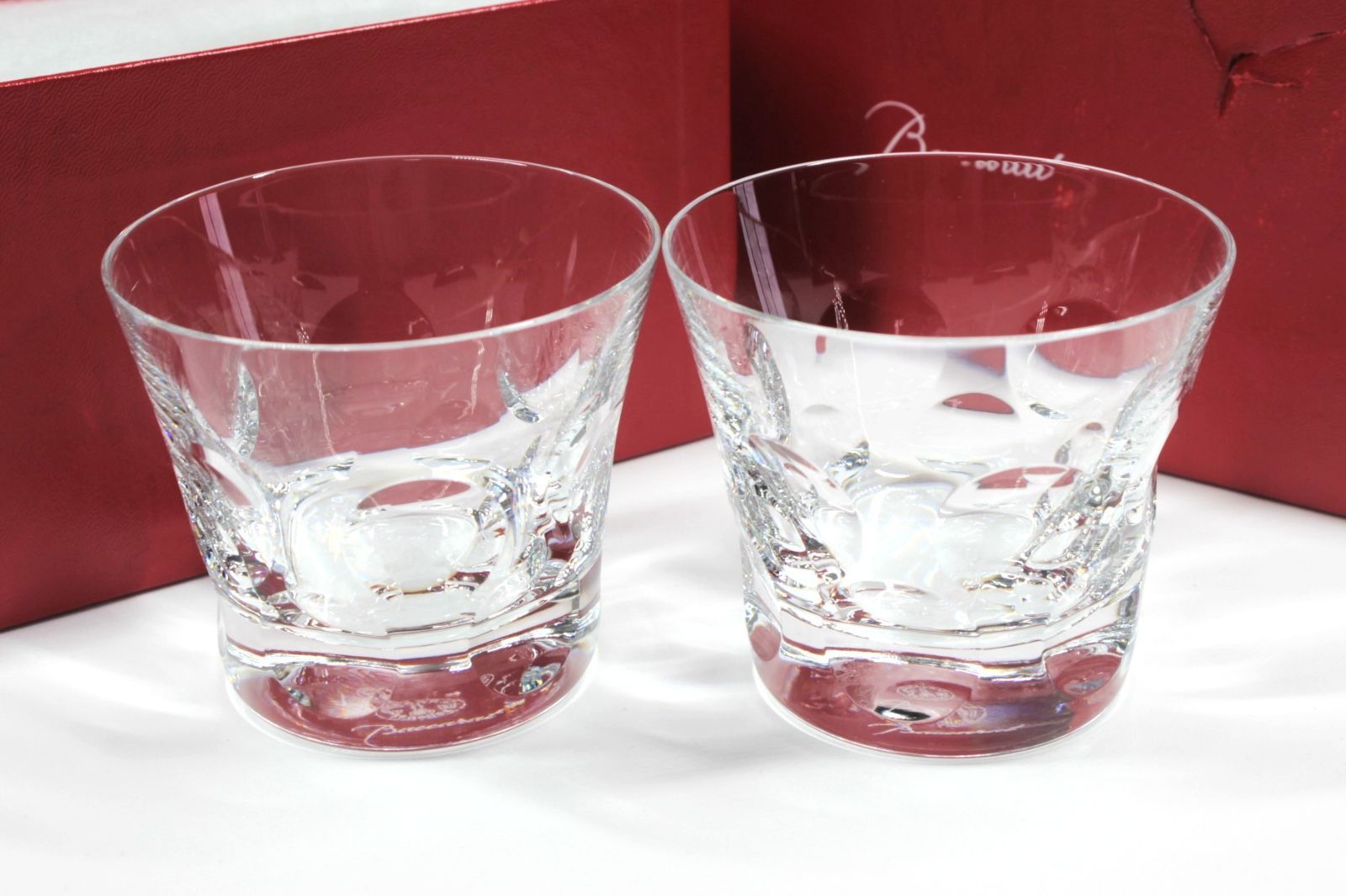 98【訳あり美品】Baccarat バカラ ベルーガ ロックグラス ペア 2客セット クリスタル タンブラー ウイスキーグラス 箱付き