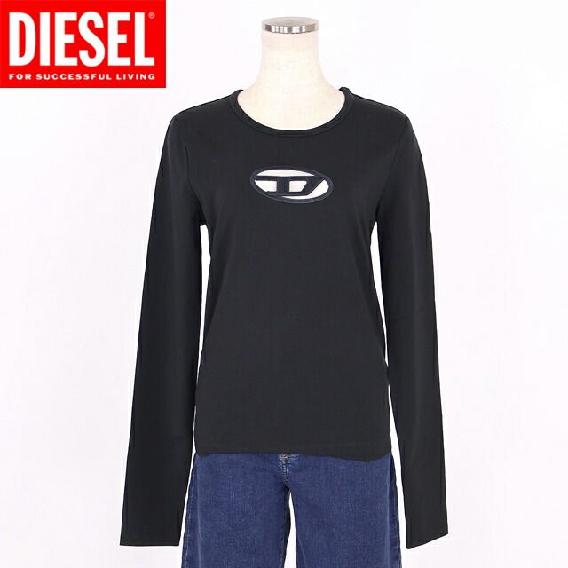 ディーゼル DIESEL【訳あり】レディース 長袖Tシャツ T-ANGIE　D刺繍カットアウトロングTシャツ ブラック系（サイズ/M）cl0001