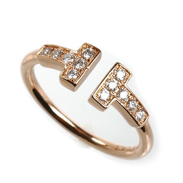 TIFFANY&Co. ティファニー K18PG ピンクゴールド Tワイヤー リング・指輪 60147322 ダイヤモンド 9号 2.6g レディース 中古 美品