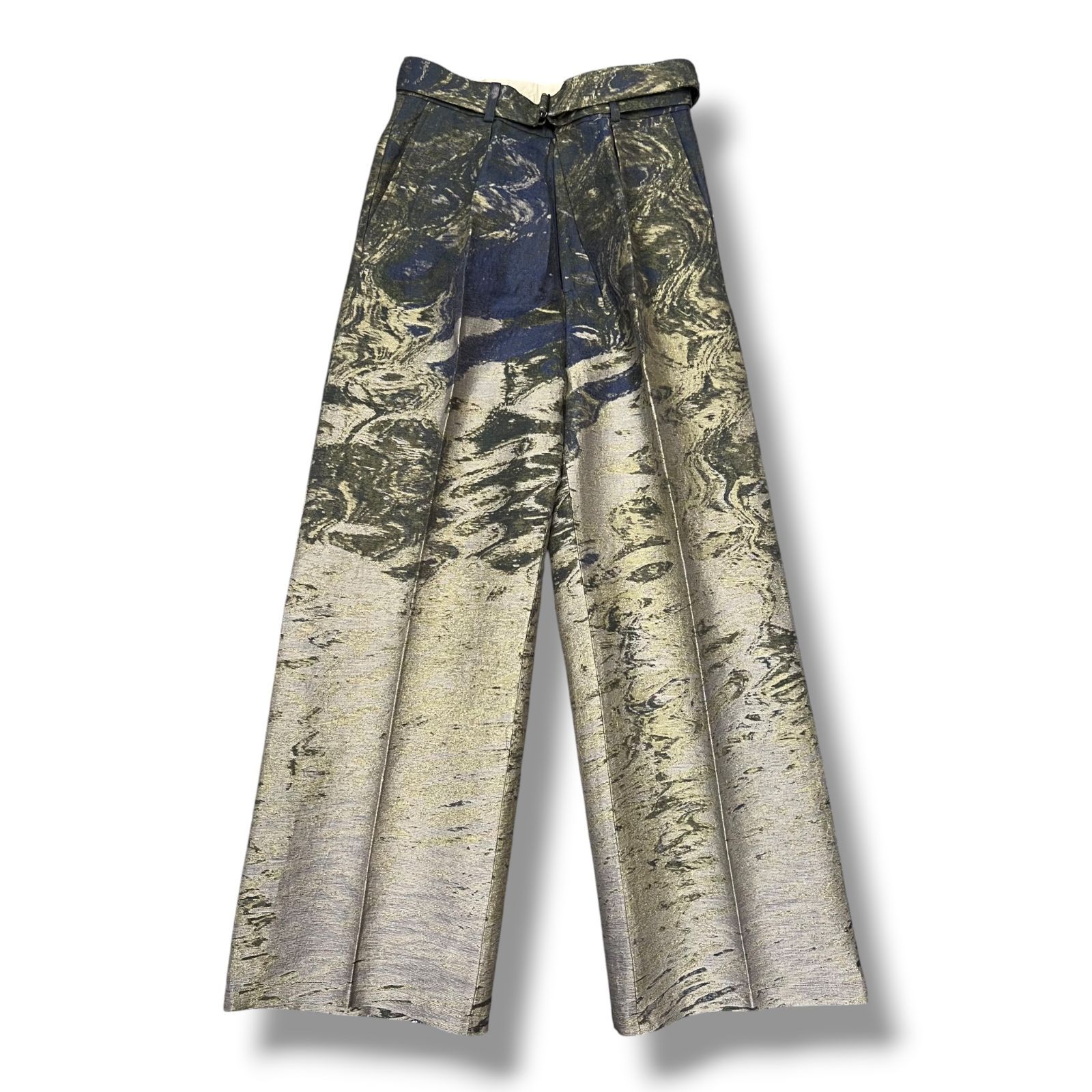 参考上代59,400円 未使用品 YOKE 25SS COTTON LINEN PHOTO JACQUARD BELTED WIDELEG TROUSERS リネンジャガードベルテッドパンツ スラックス YK25SS0892P ベージュ 1 1849A1