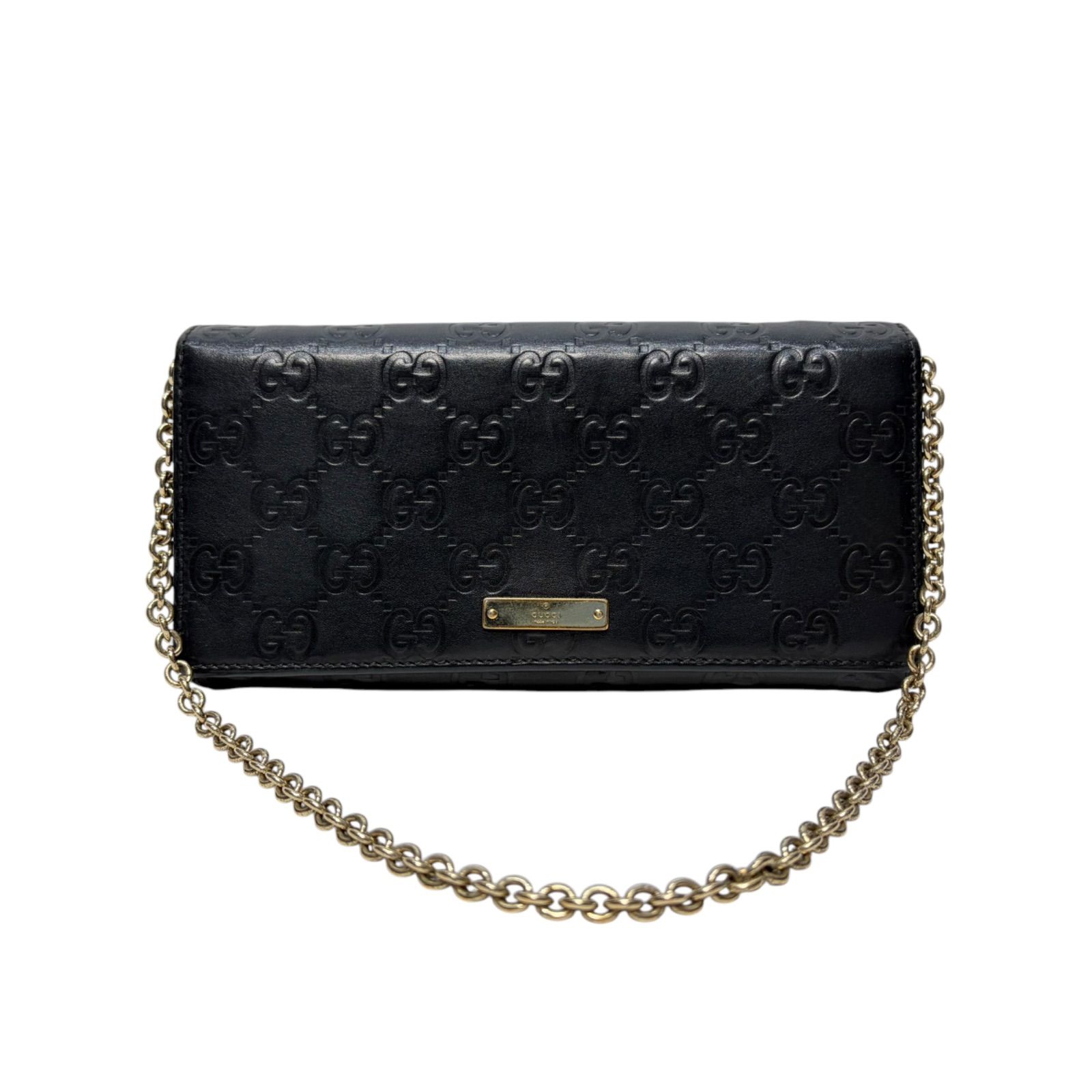 4568 GUCCI グッチ 長財布 チェーンウォレット GG ブラック フラップ コンチネンタル レザー シマレザー