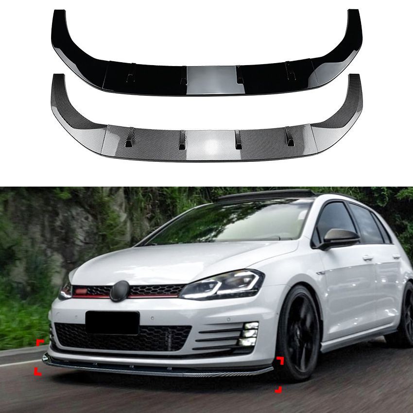 【送料無料】VWゴルフ7 MK7(2013-16) GTI/R-Line専用 フロントリップスポイラー ABS製 ピアノブラック/カーボン調 傷防止 ドレスアップ 簡単装着 車種専用設計 フィット抜群 スポーティ 高級感 耐久性 耐衝撃 走行安定性 耐候性即納